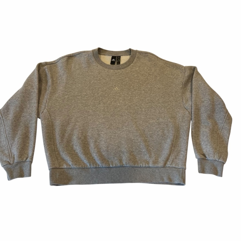 Adidas Women’s Cropped Crewneck Sweatshirt | Gray Fleece Pullover | Size M